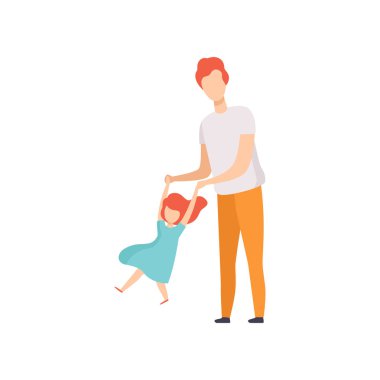 Elleri, baba ve oğlu birlikte iyi vakit geçiriyor tutan baba sallanan kızı üzerinde beyaz bir arka plan illüstrasyon vektör