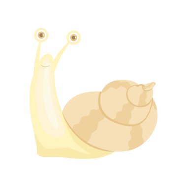 Şirin neşeli küçük bahçe salyangoz vektör çizim beyaz bir arka plan üzerinde