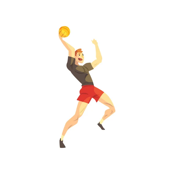 Jugador de baloncesto masculino, deportista jugando con pelota, deporte activo vector de estilo de vida Ilustración sobre un fondo blanco — Vector de stock