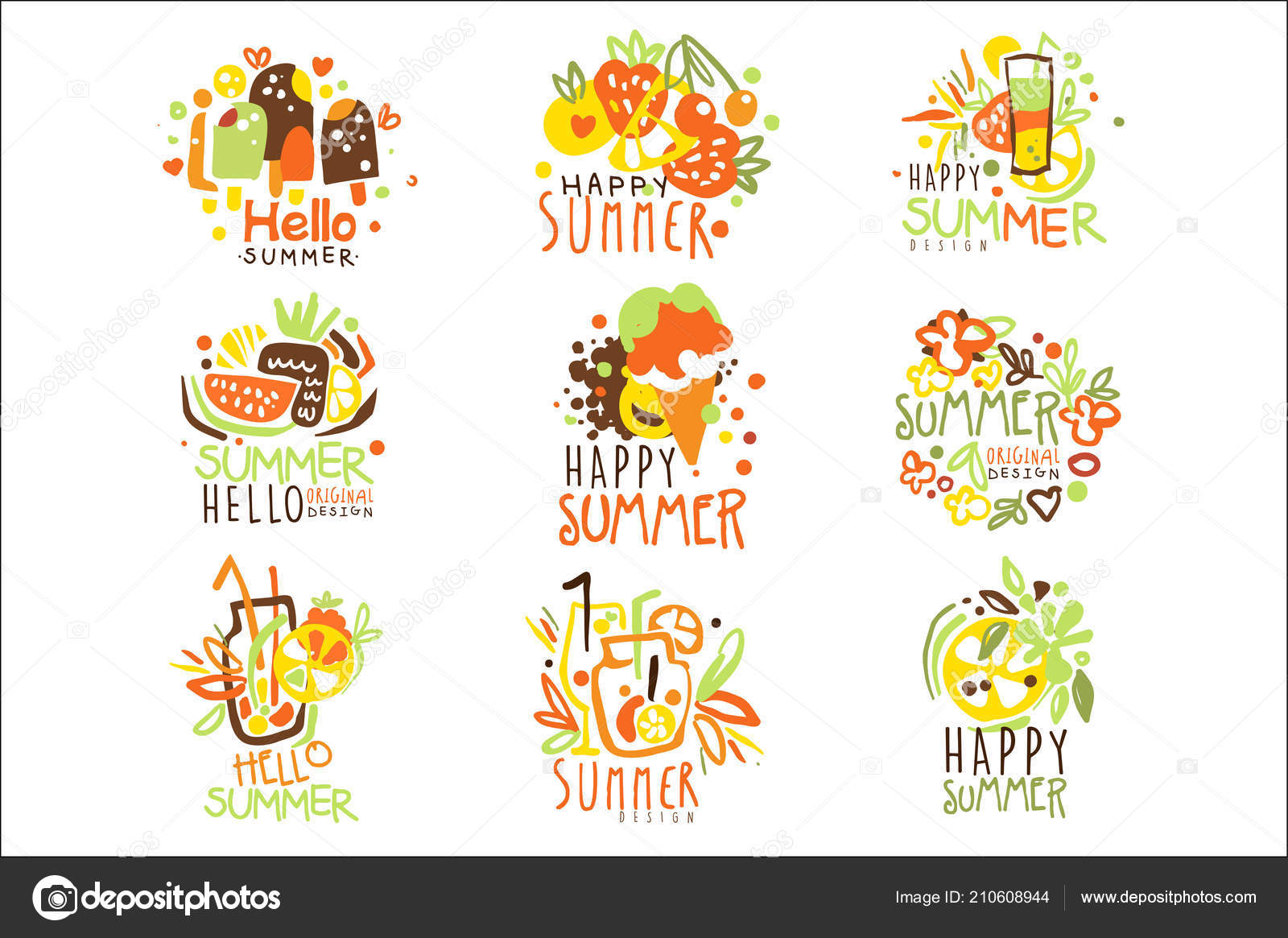 Happy Summer Vacation Sunny Colorful Graphic Design Template Logo