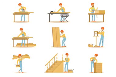 Profesyonel ahşap Jointer ahşap mobilya ve diğer inşaat elemanları vektör çizimler işçiliği iş başında