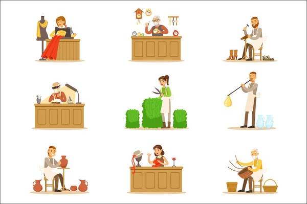 Artisan Craftsmanship Masters, Adult People And Craft Hobbies And Professions Set Of Vector Illustrations. — Stock Vector