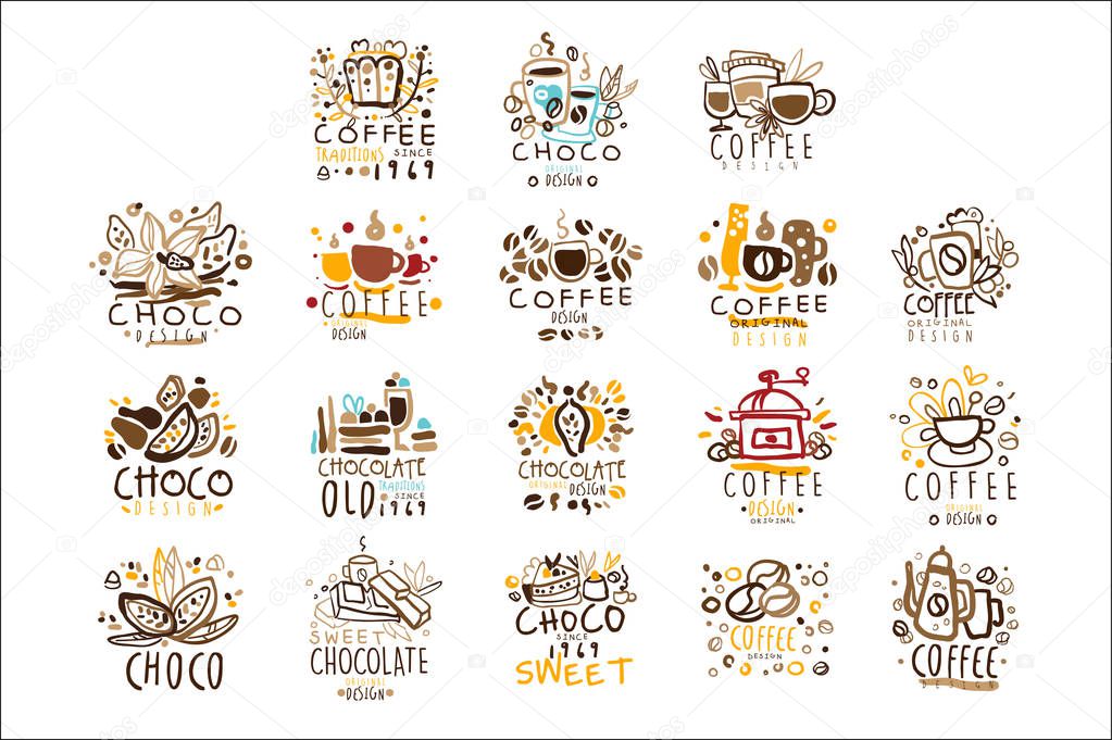 Chocolate Traditions Colorful Graphic Design Template Logo Series,Hand Drawn Vector Stencils