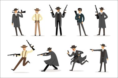 Amerikan Mafya çete üyeleri, 30'lu yaşlarda karikatür suç gangster karakter kümesini