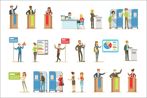 Political Candidates And Voting Process Set Of Democratic Elections Themed Illustrations — Stock Vector