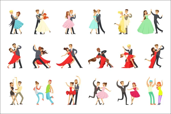 Професійні танцюрист пара танцювати танго, вальс та інших танців на танці конкурсу танцпол набір — стоковий вектор