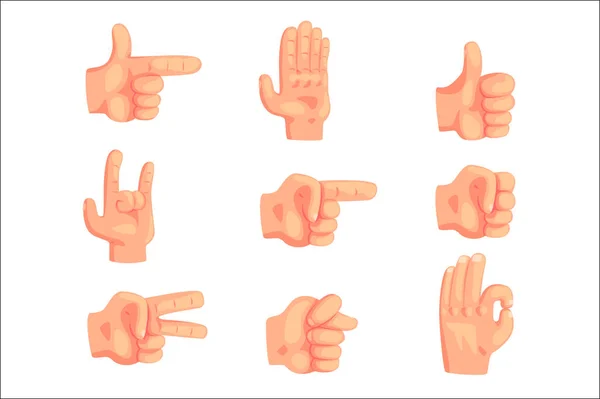 Conjunto de gestos de mão populares conceituais de ícones isolados realistas com sinalização de palma humana —  Vetores de Stock