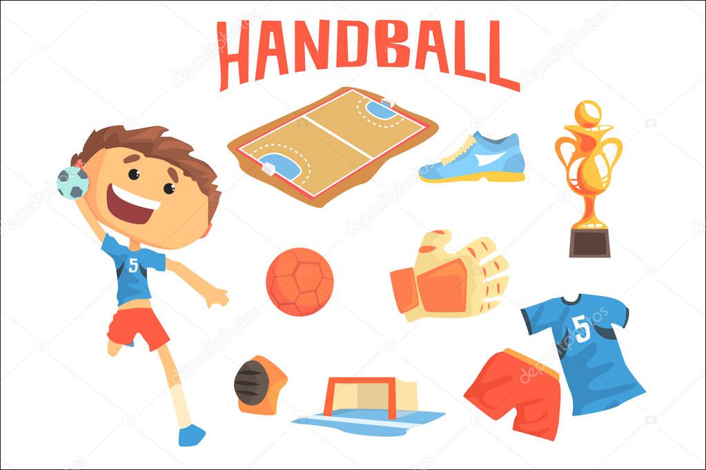 Boy Handball Player, Kids Future Dream Professional Sportive Career Illustration With Related To Profession Objects