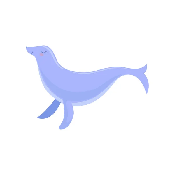 Jolie phoque à fourrure bleue, mignon personnage créature de la mer vecteur Illustration sur un fond blanc — Image vectorielle