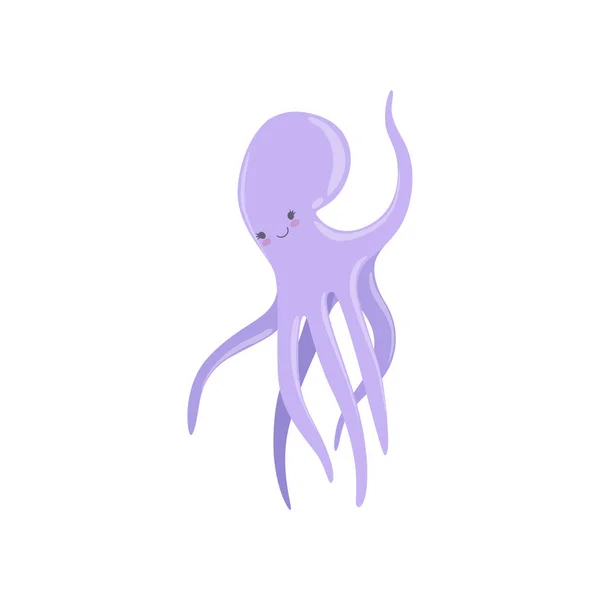Mooie octopus, schattige zee schepsel karakter vector illustratie op een witte achtergrond — Stockvector