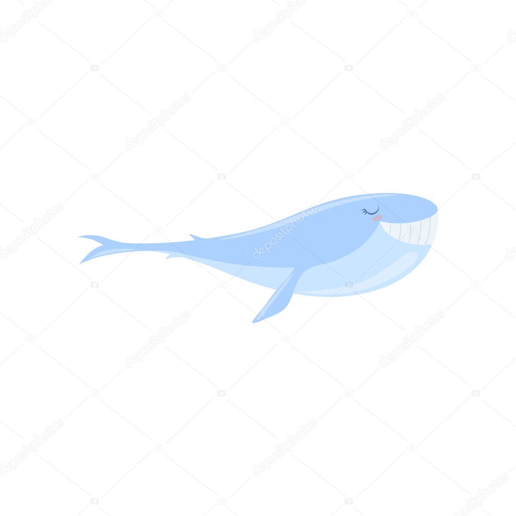 Lovely blue whale, cute sea creature character vector Illustration on a white background