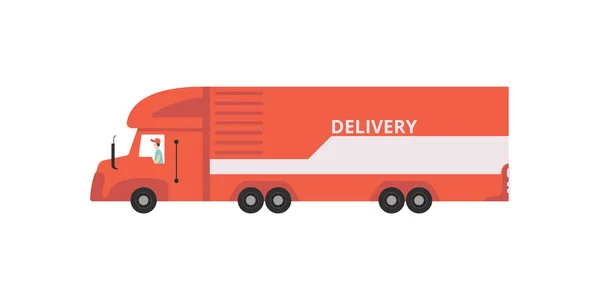 Rode Levering Semi Trailer Vrachtwagen Snelle Verzending Concept Vector Illustratie — Stockvector