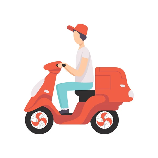 Rode levering motor fiets met koerier, expres levering concept vector illustratie op een witte achtergrond — Stockvector