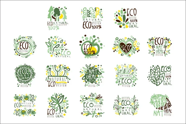 Biologico, bio, fattoria fresca, eco, cibo sano set per la progettazione di etichette. Ecologia, natura vettore Illustrazioni — Vettoriale Stock