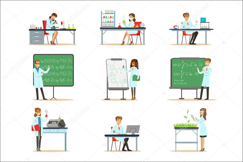 Scientists At Work In A Lab And An Office Series Of Smiling People Working In Academic Science Doing Scientific Research