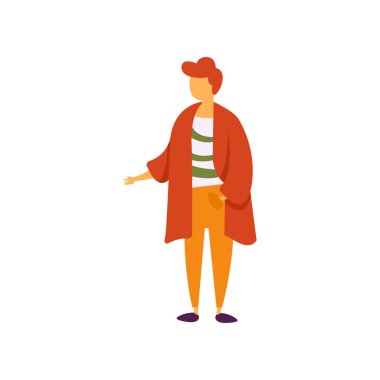 Şık şık genç adam beyaz bir arka plan üzerinde modern giyim vektör çizim