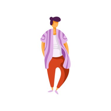 Şık şık genç adam modern giysiler giyen üzerinde beyaz bir arka plan illüstrasyon vektör