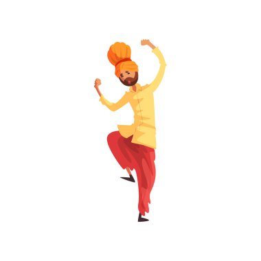 Man dancer in traditional Indian clothes performing folk dance vector Illustration on a white background clipart