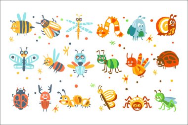 Sevimli çizgi kümesi rahatsız ediyor. Komik böcekler renkli çizgi film karakterleri