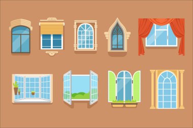 Vintage ve modern windows formları ve farklı stilleri ayarlayın. Pencere çerçeveleri dış görünümü