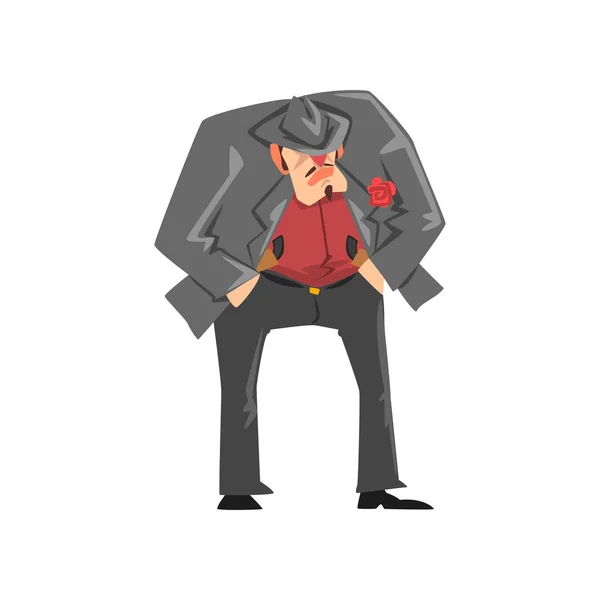 Brutal gangster criminal character in a suit and fedora hat vector Illustration on a white background — Stock Vector