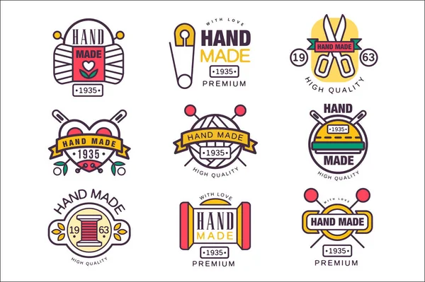 Hand made, knitting and tailor labels vector Illustrations — Stock Vector