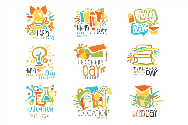 Happy Teachers Day labels, set of logo graphic templates — Stock Vector