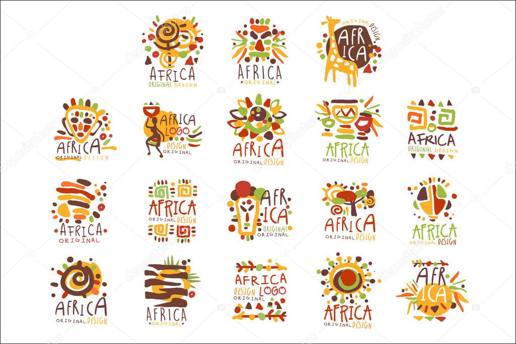 Africa logo original design. Travel to Africa colorful hand drawn vector llustrations for use in the tourist industr