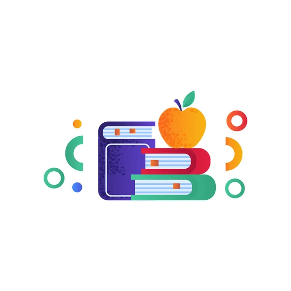 アップル教育概念の本の山の上学校用品白の背景にベクトル図 — ストックベクタ