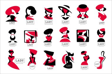 Bayan logo tasarımı ayarla, çizimler vektör moda butik, Bayan giyim mağazası, Salonu, Güzellik Salonu, kozmetik