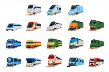 Retro and modern trains locomotive set, railway carriage vector Illustrations clipart