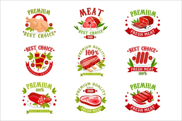 Sada Premium kvalitní čerstvé maso logo šablony, nejlepší volbou od roku 1969 odznak vektorové ilustrace — Stockový vektor