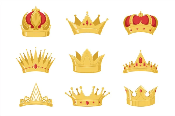 Royal golden crowns set, symbols of power of the king and queen vector ...