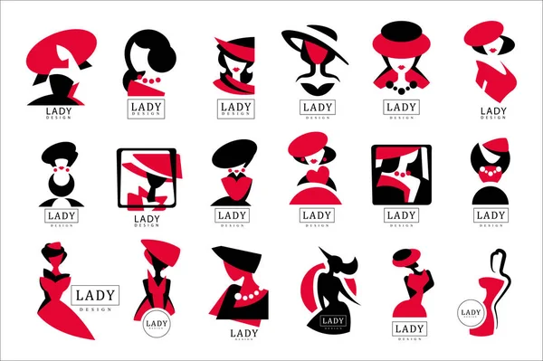 Ensemble design logo Lady, vecteur Illustrations pour boutique de mode, magasin de vêtements pour femmes, boutique, salon de beauté, cosmétique — Image vectorielle