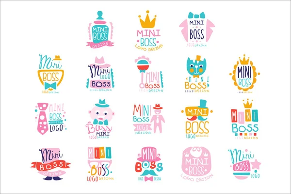 Mini boss logo Originální design barevné ručně kreslenou vektorové ilustrace — Stockový vektor