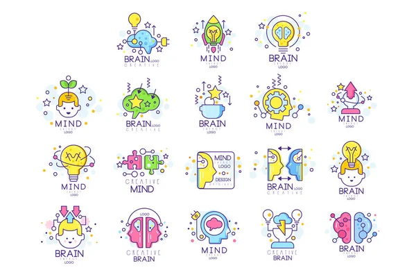 Conjunto de diseño de logotipo original de energía mental, elementos de creación e idea vector colorido Ilustraciones — Archivo Imágenes Vectoriales