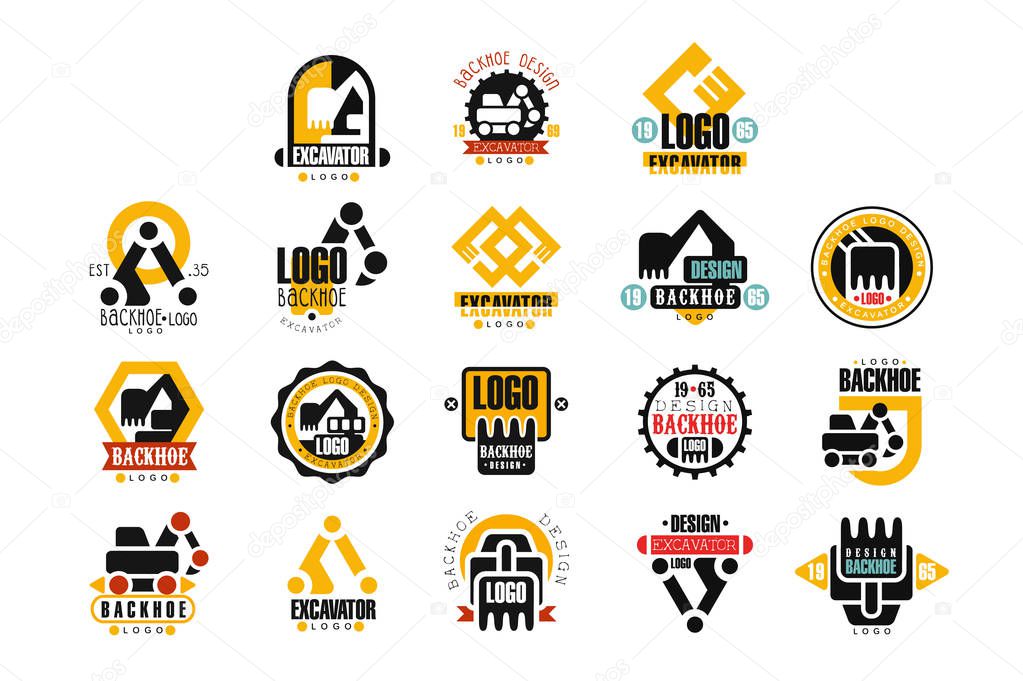 Excavator logo design set, backhoe service vector Illustrations on a white background
