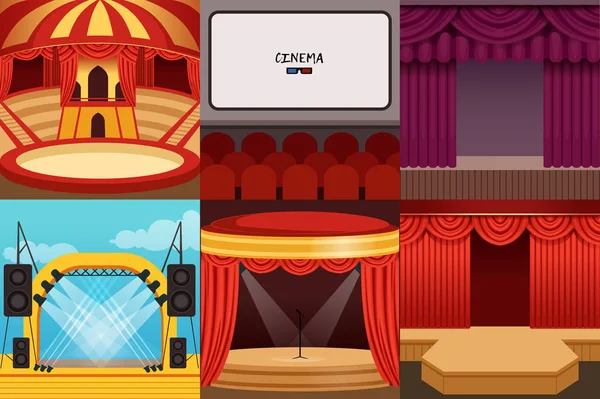 Verschiedene bunte Cartoon-Bühnen — Stockvektor