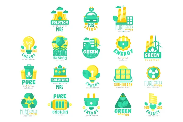 Logo sumber energi hijau alternatif ditata - Stok Vektor