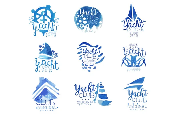 Club náutico, deportes de vela o vector de viaje marítimo Ilustraciones para pegatinas, pancartas, tarjetas, publicidad, etiquetas — Vector de stock