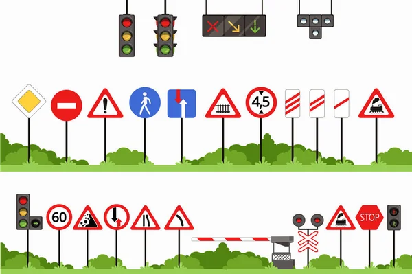 Segnaletica stradale impostata, varie illustrazioni vettoriali di segnali stradali — Vettoriale Stock