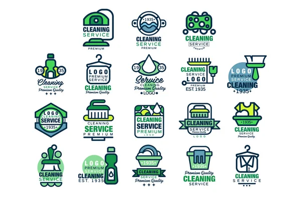 Servicio de limpieza premium calidad logo design set, home and office cleaning, car wash and outdoor cleaning vector Ilustraciones — Archivo Imágenes Vectoriales