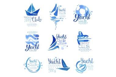 Yat Kulübü, 1969 logo özgün tasarım ayarla beri öğeleri şirket logosu, iş kimlik mavi suluboya vektör çizimler