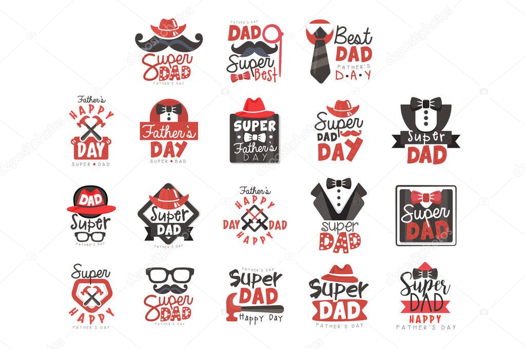 Super Dad logo set, Fathers Day vector illustrations isolated on a white background