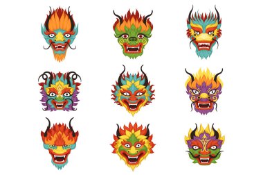 Chinese dragon heads set, Chinese New Year symbol vector Illustrations vector Chinese dragon heads set, Chinese New Year symbol vector Illustrations vector