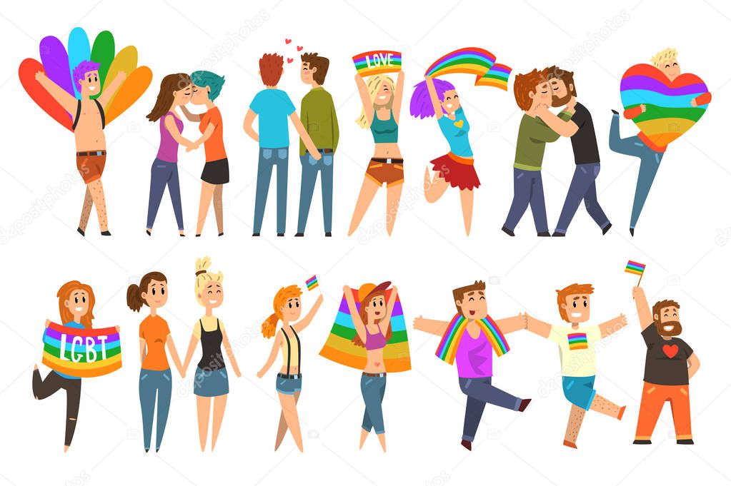 Lgbt community celebrating gay pride, love parade cartoon vector Illustrations on a white background