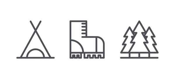 Camping icons, outdoor recreation activity and hiking outline symbols, linear pictograms vector Illustration