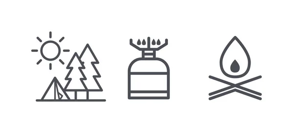 Recreation and camping icons, outdoor activity and hiking outline symbols, linear pictograms vector Illustration — Stock Vector