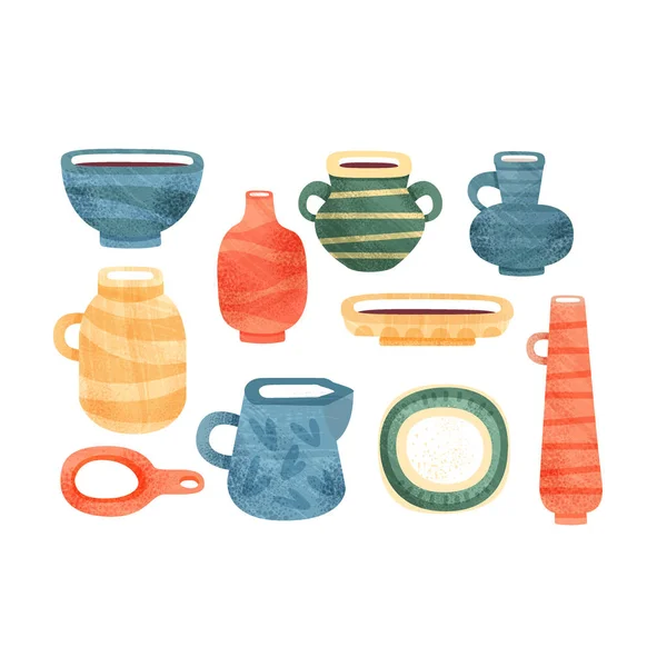 Tea idő beállítása, kerámia edények, a tea szertartás vektor illusztrációk egy fehér háttér — Stock Vector