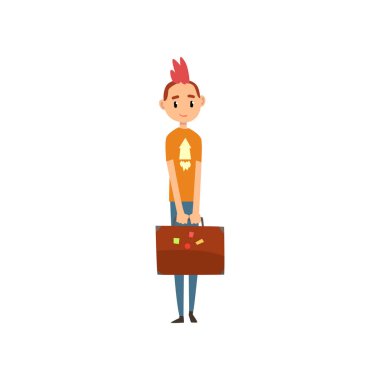 Kız çanta, insanların tatil kavramı karikatür vektör çizim beyaz bir arka plan üzerinde seyahat ayakta